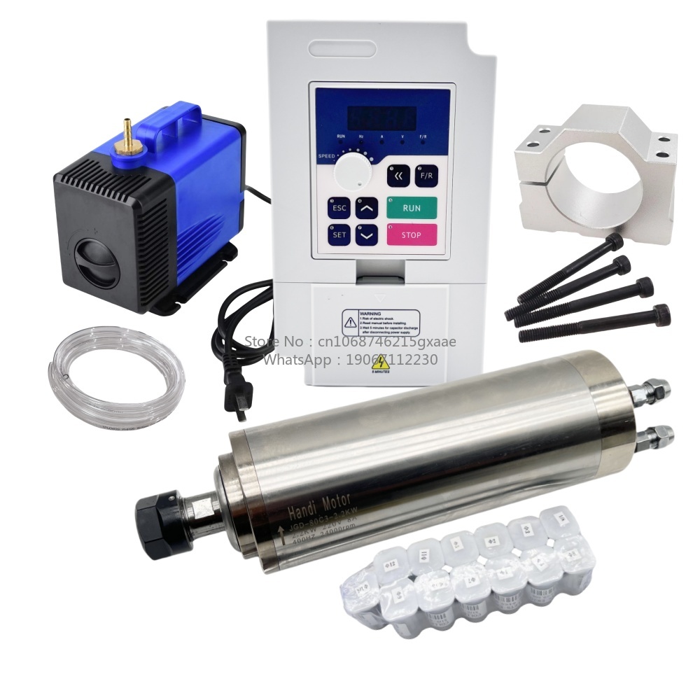 2.2Kw Water Cooled Spindle Kit Vfd - 80MM 2.2KW ER20水冷式CNCスピンドルモーターキット（ベアリング、VFD、80Wウォーターポンプ、クランプマウント付き）CNCマシン用