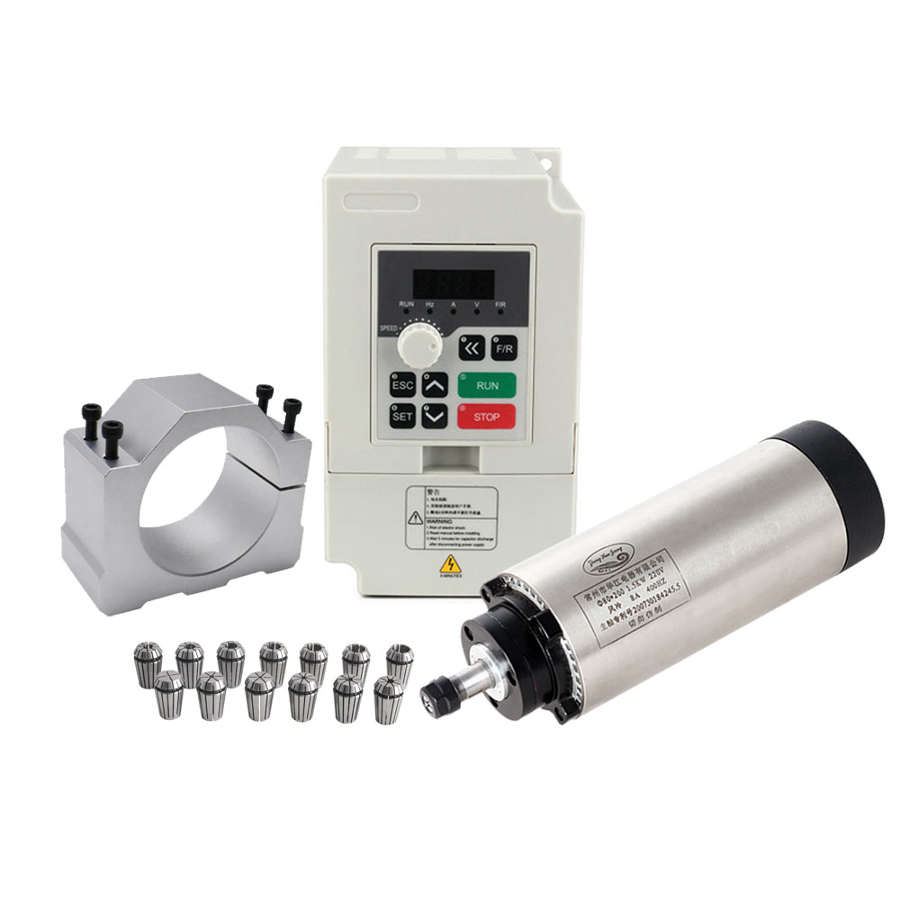 Air Cooled 1.5Kw Spindle Motor Inverter 110V - CNCスピンドルモーターキット 80MM 1.5KW ER11 スピンドルモーター 空冷式