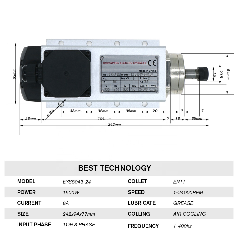 1.5kw フラッシュ空冷スピンドルモーター CNC 110 - Air Cooled 1.5Kw Spindle Motor Inverter 110V のレビューと価格
