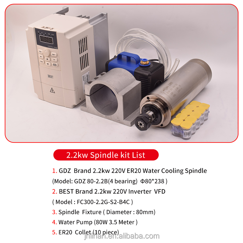 モーターインバーターVFDキット、CNCスピンドルモーター2 - 2.2Kw Water Cooled Spindle Kit Vfd のレビューと価格